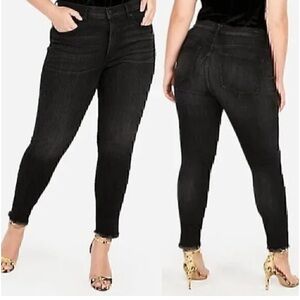 EXPRESS Stretch+ Denim Perfect High Rise Legging Black High Waisted Raw Hem 12S